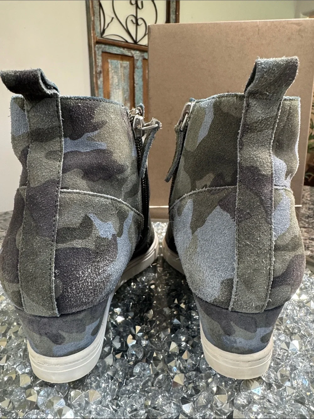Lines Paolo suede Green and blue Camo Wedge Sneaker